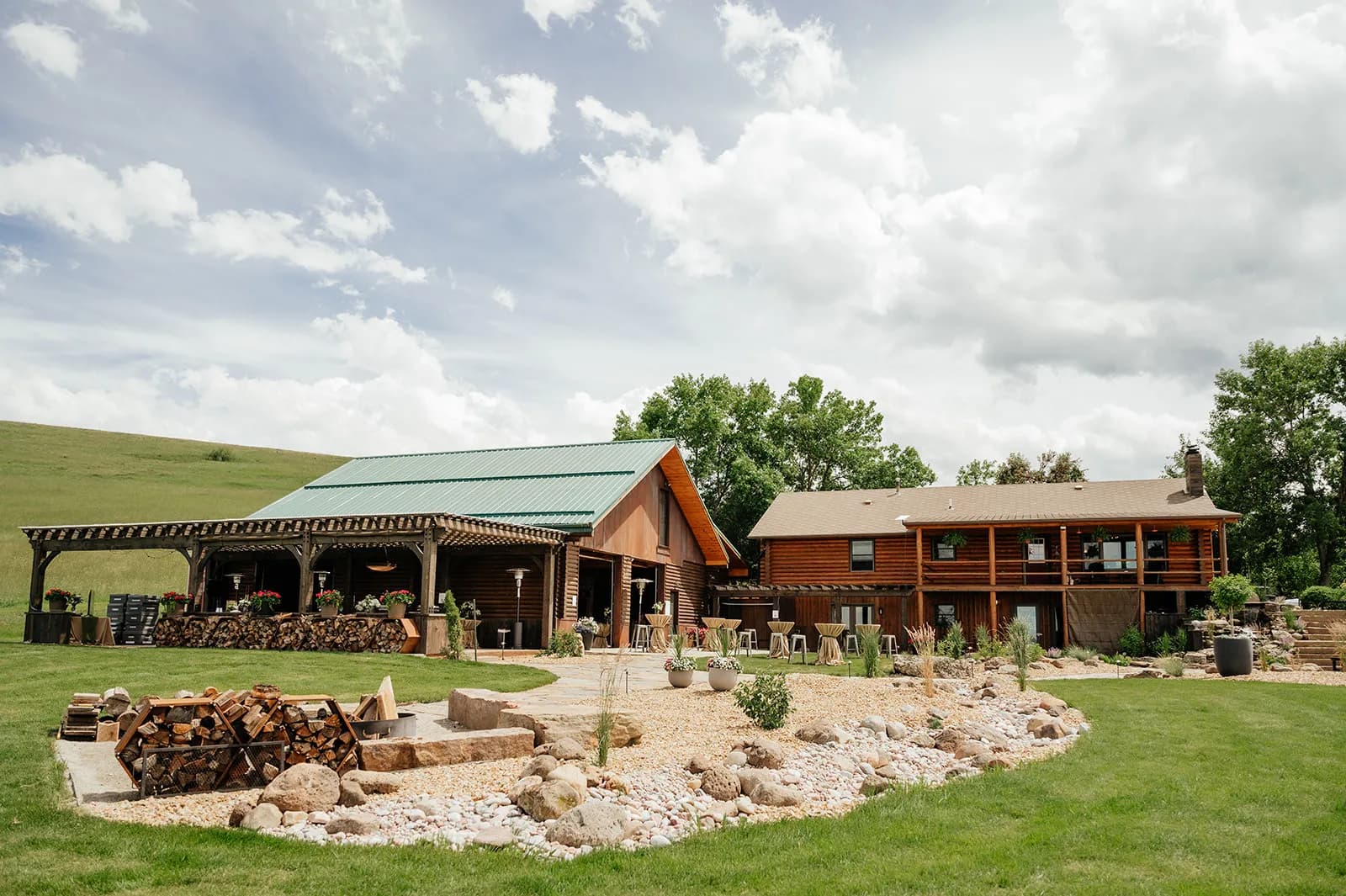 Full exterior view of the modern rustic Big Vista Ranch venue in Montana