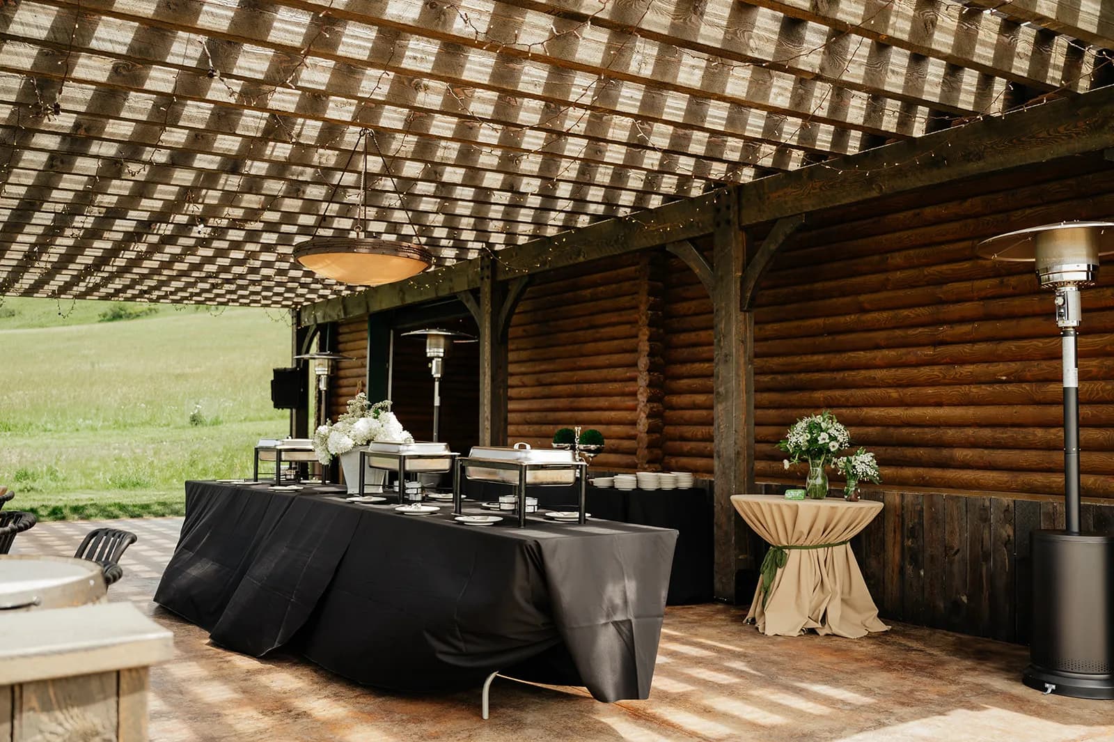 Elegant covered buffet and pavilion area at Big Vista Ranch
