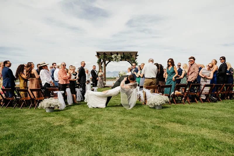 Outdoor patio area set up for a cocktail reception